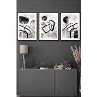 ARTZE Abstract Black Grey Watercolour Shapes Framed Wall Art - Medium | Size: W45 cm x H62 cm x D20mm