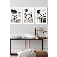 ARTZE Abstract Black Grey Watercolour Shapes Framed Wall Art - Medium in White | Size: W45 cm x H62 cm x D20mm