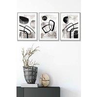 ARTZE Abstract Black Grey Watercolour Shapes Framed Wall Art - Medium in Light Grey | Size: W45 cm x H62 cm x D20mm