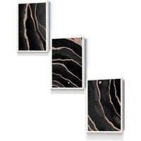 ARTZE Abstract Black Grey Gold Strokes Framed Wall Art - Small in White | Size: W33 cm x H45 cm x D20mm