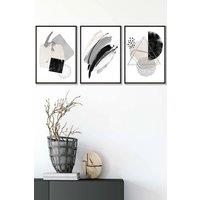 ARTZE Abstract Black Grey Ivory Watercolour Shapes Framed Wall Art - Medium | Size: W45 cm x H62 cm x D20mm