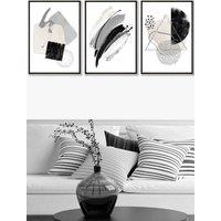 ARTZE Abstract Black Grey Ivory Watercolour Shapes Framed Wall Art - Large | Size: W53 cm x H73 cm x D20mm