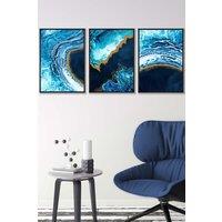 ARTZE Abstract Navy, Blue & Gold Oceans Framed Wall Art - Medium in Black | Size: W45 cm x H62 cm x D20mm