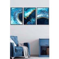 ARTZE Abstract Navy, Blue & Gold Oceans Framed Wall Art - Large in Black | Size: W53 cm x H73 cm x D20mm