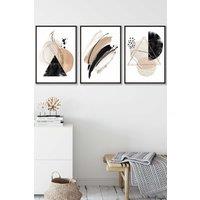 ARTZE Abstract Black Beige Watercolour Shapes Framed Wall Art - Medium | Size: W45 cm x H62 cm x D20mm