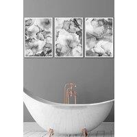 ARTZE Set of 3 White Framed Abstract Floral Fluid in Grey Wall Art in Mid Grey | Size: W33 cm x H45 cm x D20mm