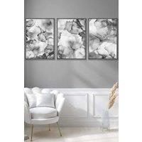 ARTZE Set of 3 Dark Grey Framed Abstract Floral Fluid in Grey Wall Art in Mid Grey | Size: W33 cm x H45 cm x D20mm