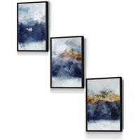 ARTZE Abstract Navy Blue & Yellow Mountains Framed Wall Art - Small in Black | Size: W33 cm x H45 cm x D20mm