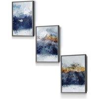 ARTZE Abstract Navy Blue & Yellow Mountains Framed Wall Art - Small in Dark Grey | Size: W33 cm x H45 cm x D20mm