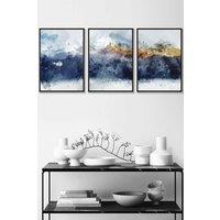 ARTZE Abstract Navy Blue & Yellow Mountains Framed Wall Art - Medium in Black | Size: W45 cm x H62 cm x D20mm