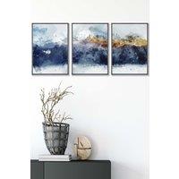 ARTZE Abstract Navy Blue & Yellow Mountains Framed Wall Art - Medium in Dark Grey | Size: W45 cm x H62 cm x D20mm