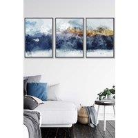 ARTZE Abstract Navy Blue & Yellow Mountains Framed Wall Art - Large in Dark Grey | Size: W53 cm x H73 cm x D20mm