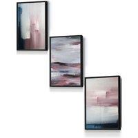 ARTZE Abstract Navy Blue Grey Blush Pink Oil Framed Wall Art - Small in Black | Size: W33 cm x H45 cm x D20mm