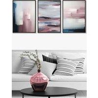 ARTZE Abstract Navy Blue Grey Blush Pink Oil Framed Wall Art - Medium in Black | Size: W45 cm x H62 cm x D20mm