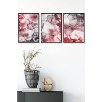 ARTZE Abstract Floral Fluid in Red & Grey Framed Wall Art - Medium in Black | Size: W45 cm x H62 cm x D20mm