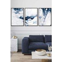 ARTZE Navy Blue Abstract Ocean Waves Framed Wall Art - Large in Black | Size: W53 cm x H73 cm x D20mm