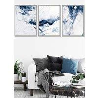 ARTZE Navy Blue Abstract Ocean Waves Framed Wall Art - Large in Light Grey | Size: W53 cm x H73 cm x D20mm