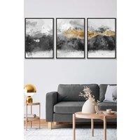 ARTZE Abstract Grey & Yellow Mountains Framed Wall Art - Large in Black | Size: W53 cm x H73 cm x D20mm