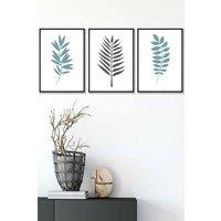 ARTZE Graphical Blue Grey Leaves Framed Wall Art - Medium in Black | Size: W45 cm x H62 cm x D20mm