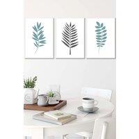 ARTZE Graphical Blue Grey Leaves Framed Wall Art - Medium in White | Size: W45 cm x H62 cm x D20mm