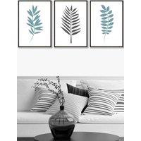 ARTZE Graphical Blue Grey Leaves Framed Wall Art - Large in Black | Size: W53 cm x H73 cm x D20mm