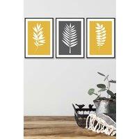 ARTZE Yellow Grey Graphical Leaves Framed Wall Art - Medium in Black | Size: W45 cm x H62 cm x D20mm