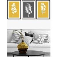 ARTZE Yellow Grey Graphical Leaves Framed Wall Art - Large in Black | Size: W53 cm x H73 cm x D20mm