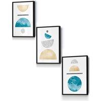 ARTZE Yellow & Aqua Blue Abstract Mid Century Geometric Framed Wall Art - Small in Black | Size: W33 cm x H45 cm x D20mm