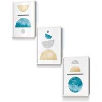 ARTZE Yellow & Aqua Blue Abstract Mid Century Geometric Framed Wall Art - Small in White | Size: W33 cm x H45 cm x D20mm