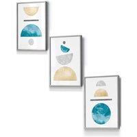 ARTZE Yellow & Aqua Blue Abstract Mid Century Geometric Framed Wall Art - Small in Light Grey | Size: W33 cm x H45 cm x D20mm