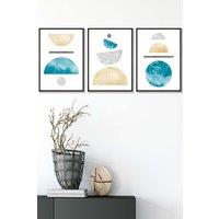 ARTZE Yellow & Aqua Blue Abstract Mid Century Geometric Framed Wall Art - Medium in Black | Size: W45 cm x H62 cm x D20mm