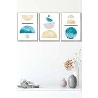 ARTZE Yellow & Aqua Blue Abstract Mid Century Geometric Framed Wall Art - Medium in Light Grey | Size: W45 cm x H62 cm x D20mm