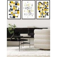 ARTZE Mid Century Graphical Grey Yellow Framed Wall Art - Large in Black | Size: W53 cm x H73 cm x D20mm