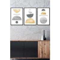 ARTZE Golden Yellow & Grey Abstract Mid Century Geometric Framed Wall Art - Medium in Black | Size: W45 cm x H62 cm x D20mm