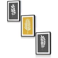 ARTZE Grey Yellow Graphical Leaves Framed Wall Art - Small in Black | Size: W33 cm x H45 cm x D20mm