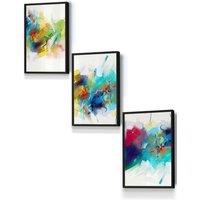 ARTZE Abstract Colourful Pink Blue Yellow Mixed Media Fractal Framed Wall Art - Small in Black | Size: W33 cm x H45 cm x D20mm