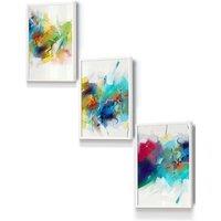 ARTZE Abstract Colourful Pink Blue Yellow Mixed Media Fractal Framed Wall Art - Small in White | Size: W33 cm x H45 cm x D20mm