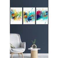 ARTZE Abstract Colourful Pink Blue Yellow Mixed Media Fractal Framed Wall Art - Medium in White | Size: W45 cm x H62 cm x D20mm