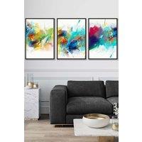ARTZE Abstract Colourful Pink Blue Yellow Mixed Media Fractal Framed Wall Art - Large in Black | Size: W53 cm x H73 cm x D20mm