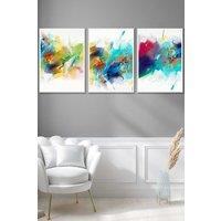 ARTZE Abstract Colourful Pink Blue Yellow Mixed Media Fractal Framed Wall Art - Large in White | Size: W53 cm x H73 cm x D20mm
