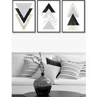 ARTZE Black Grey Geometric Triangle Set Framed Wall Art - Large | Size: W53 cm x H73 cm x D20mm