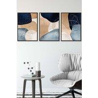ARTZE Abstract Blue, Beige, Gold Shapes Framed Wall Art - Medium in Black | Size: W45 cm x H62 cm x D20mm