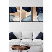 ARTZE Abstract Blue, Beige, Gold Shapes Framed Wall Art - Large in Black | Size: W53 cm x H73 cm x D20mm