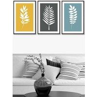 ARTZE Framed Yellow, Grey, Blue Graphical Leaves Framed Wall Art - Large in Black | Size: W53 cm x H73 cm x D20mm