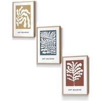 ARTZE Framed Boho Abstract Yellow, Blue, Red Floral Shapes Framed Wall Art - Small in Light Oak | Size: W33 cm x H45 cm x D20mm