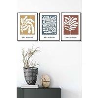 ARTZE Framed Boho Abstract Yellow, Blue, Red Floral Shapes Framed Wall Art - Medium in Black | Size: W45 cm x H62 cm x D20mm