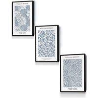 ARTZE Framed Blue William Morris Vintage Floral Framed Wall Art - Small in Black | Size: W33 cm x H45 cm x D20mm