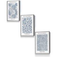 ARTZE Framed Blue William Morris Vintage Floral Framed Wall Art - Small in Light Grey | Size: W33 cm x H45 cm x D20mm