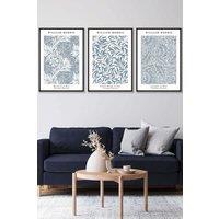 ARTZE Framed Blue William Morris Vintage Floral Framed Wall Art - Large in Black | Size: W53 cm x H73 cm x D20mm