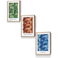 ARTZE Framed Blue, Green Brown William Morris Floral Framed Wall Art - Small in Light Oak | Size: W33 cm x H45 cm x D20mm